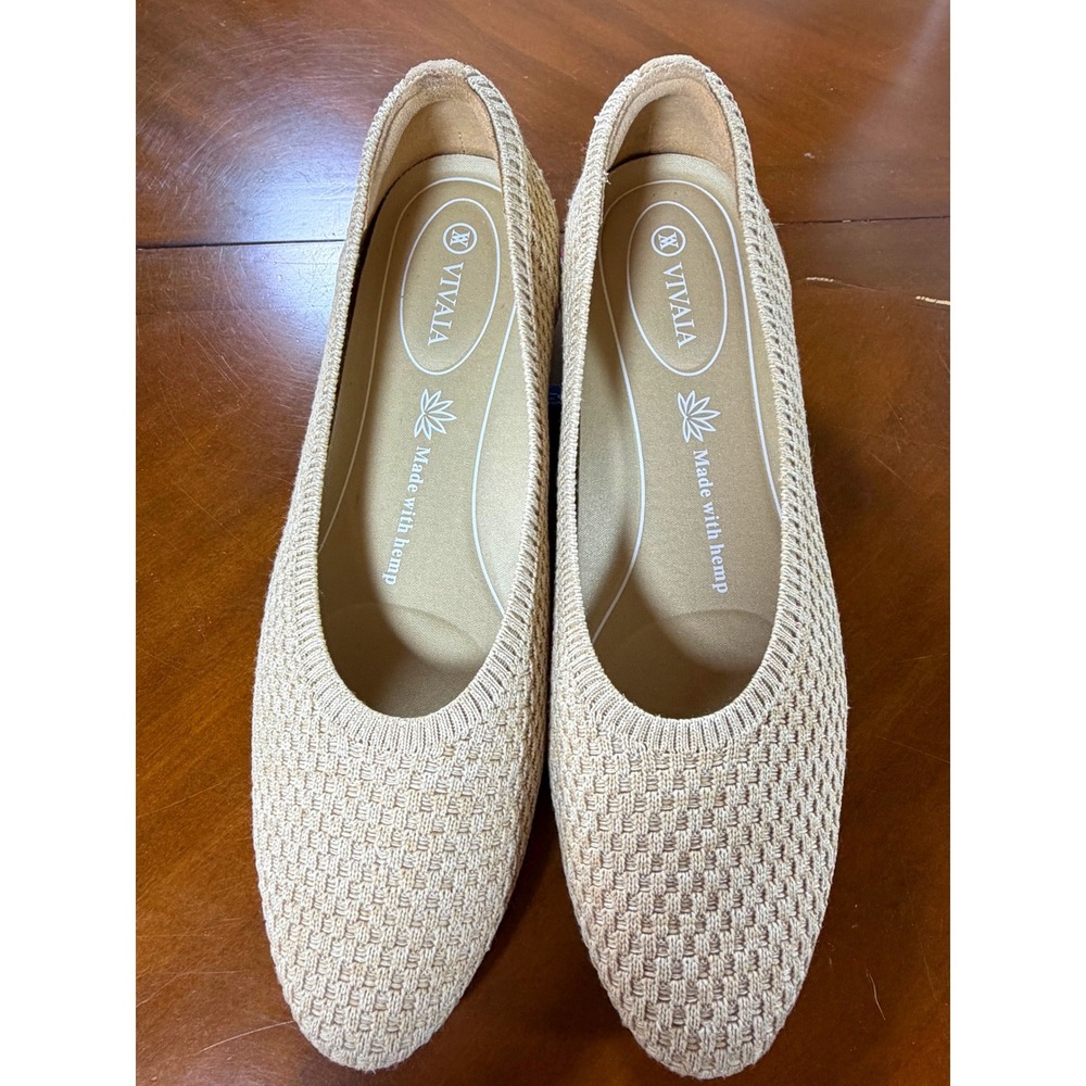 VIVAIA Aria 5° Pointed Toe Flats Women 40/9.5 Ballet Beige Knit Sustainable Hemp - Picture 4 of 9